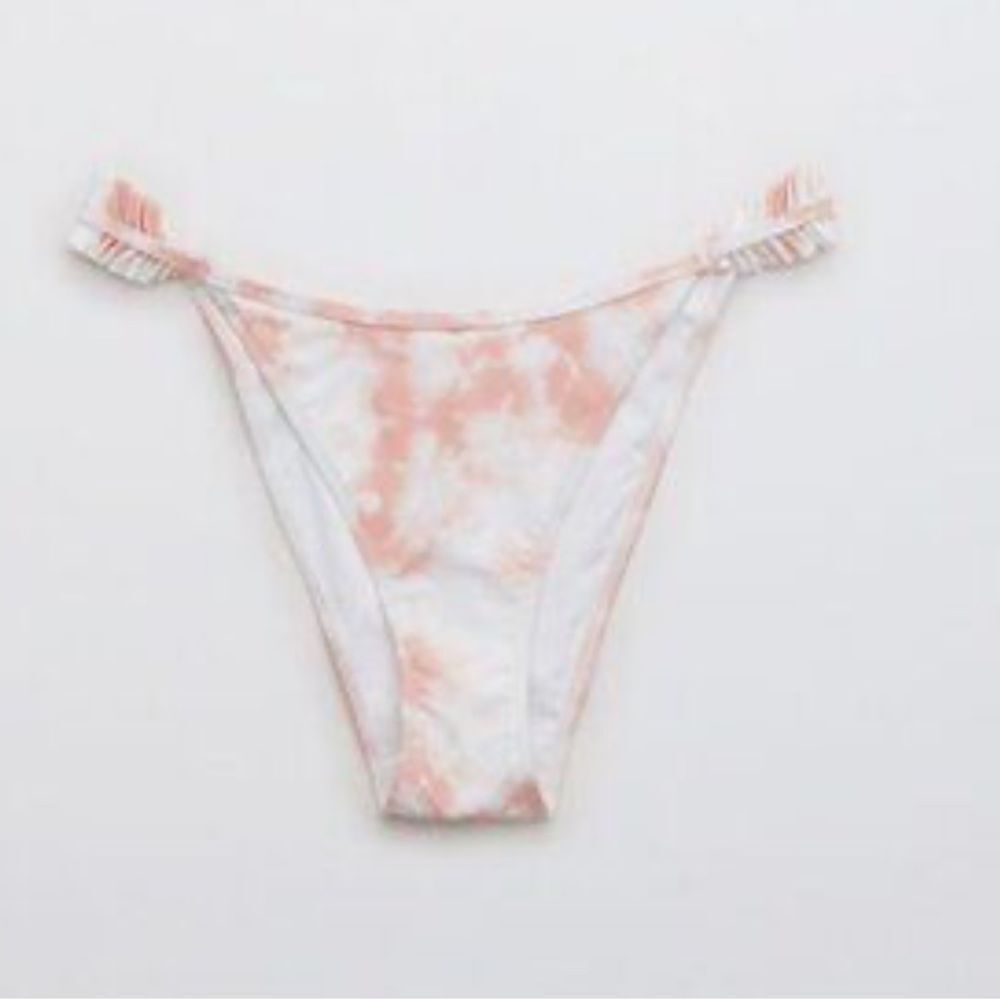 NWT aerie large tie dye white pink ruffle bikini bottom cheekiest swim